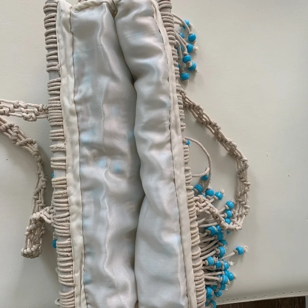 Handcrafted Beige and Blue Macramé bag